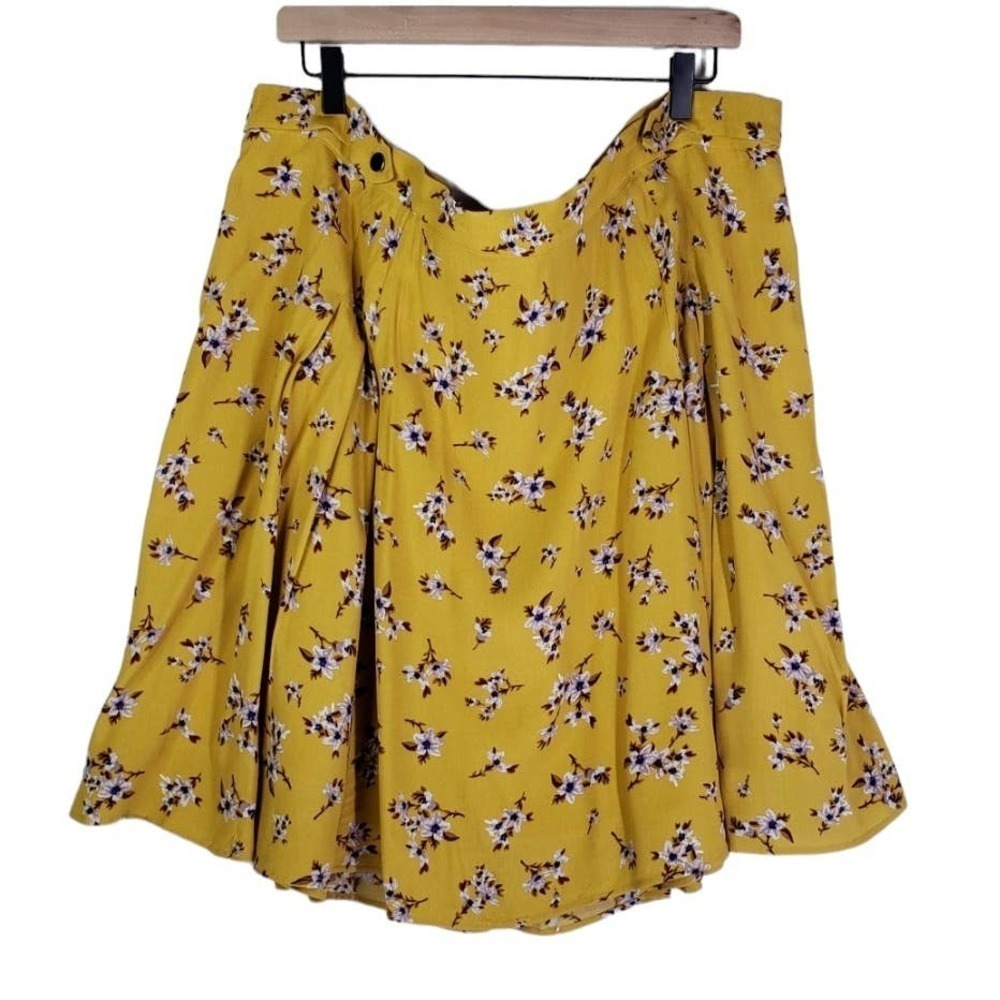 City Chic Floral‎ Skirt XL/22 Mustard Yellow Print Chiffon